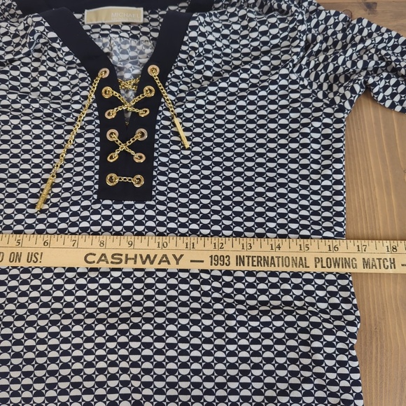 Michael Kors Black White Grommet Lace up Midi Dress - Picture 10 of 16